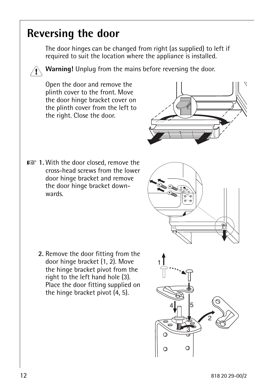 Reversing the door | Electrolux 2494-6 GA User Manual | Page 12 / 32