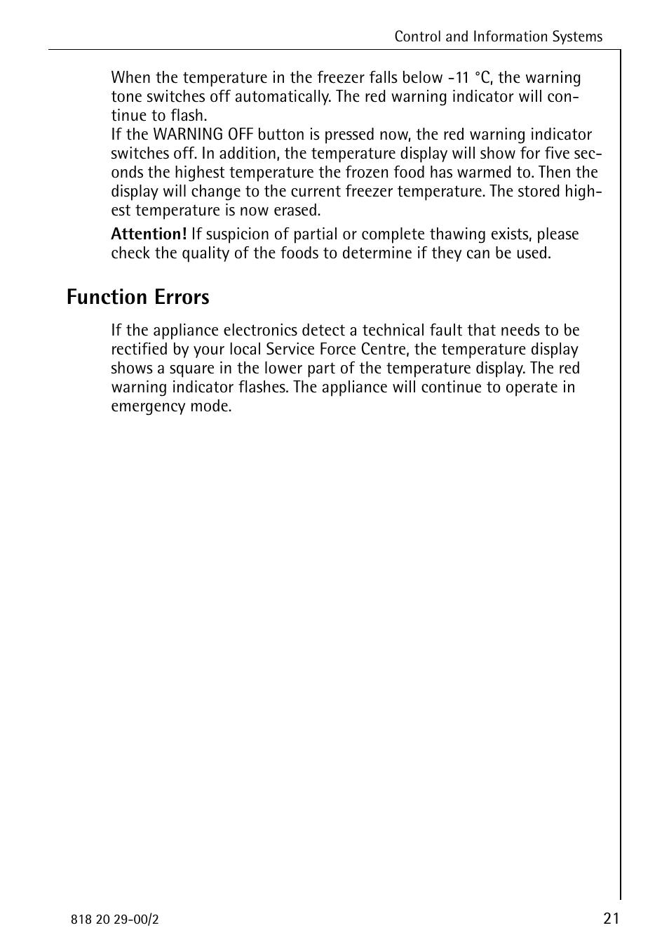 Function errors | Electrolux 2494-6 GA User Manual | Page 21 / 32