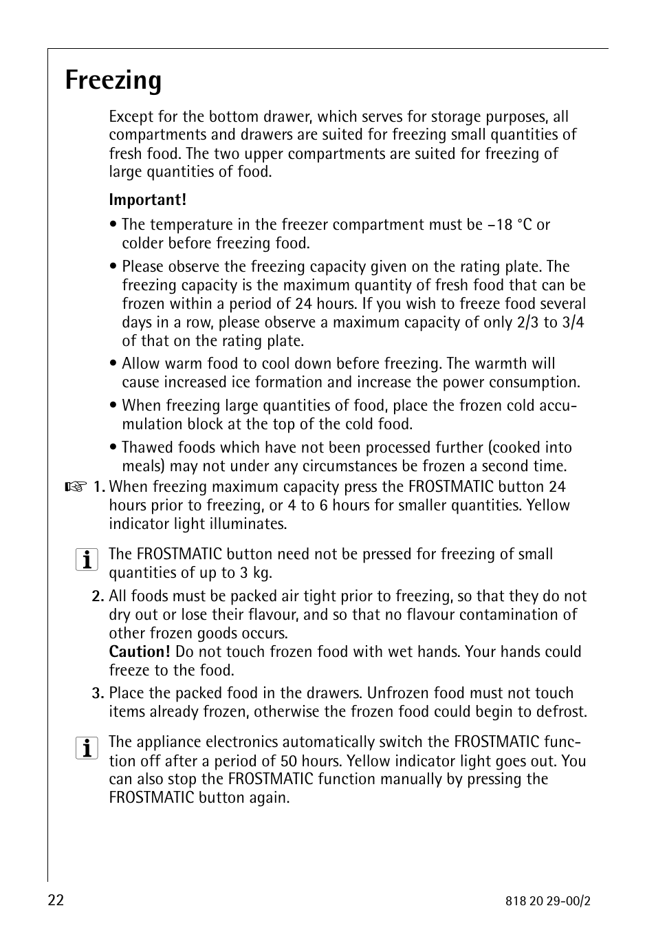 Freezing | Electrolux 2494-6 GA User Manual | Page 22 / 32