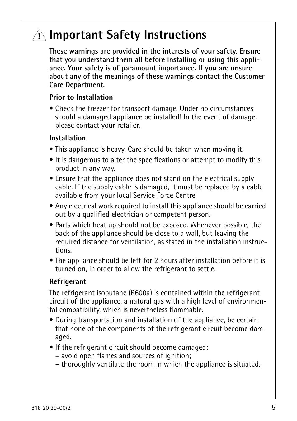 Important safety instructions | Electrolux 2494-6 GA User Manual | Page 5 / 32