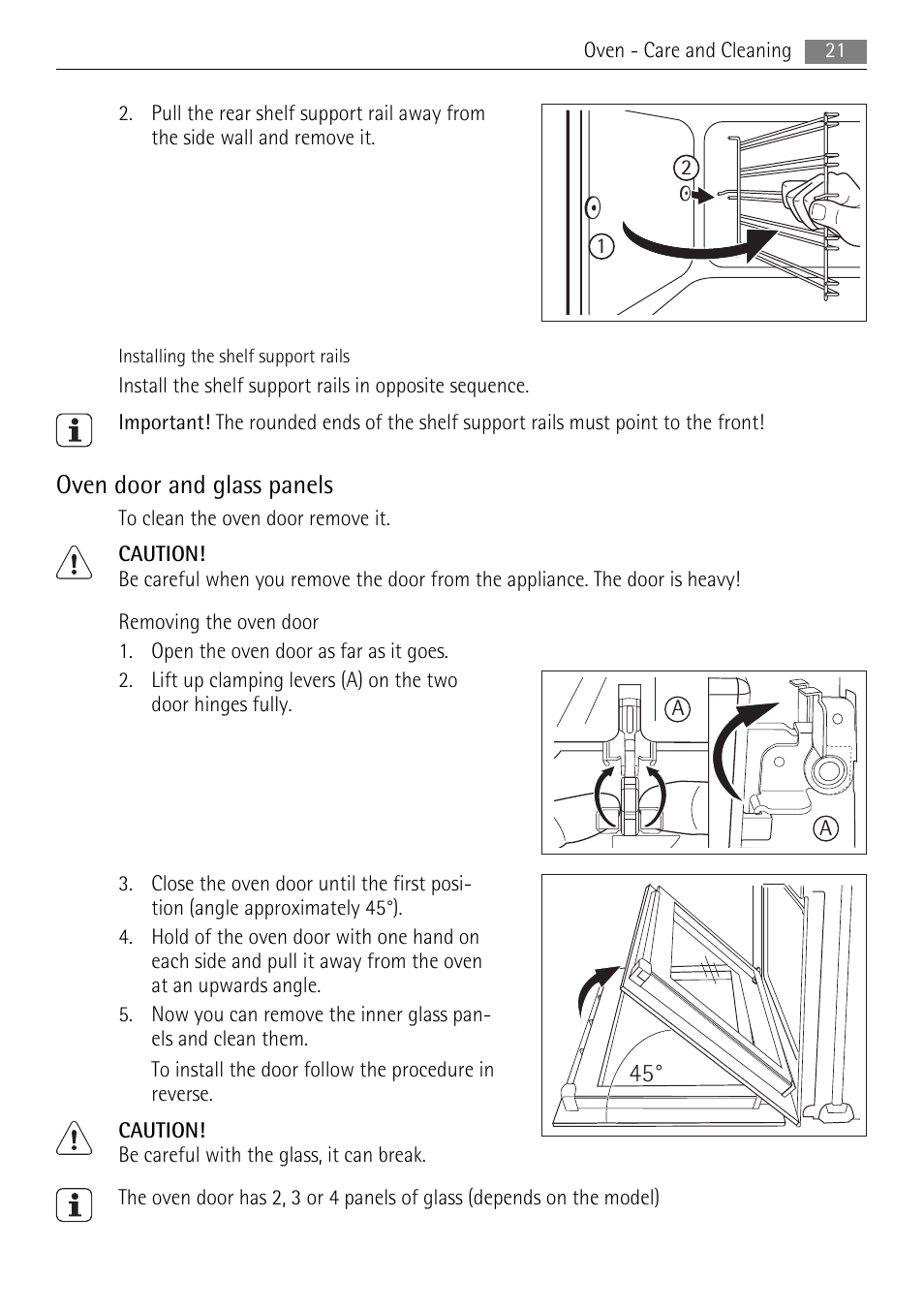 Oven door and glass panels | Electrolux 30006VE User Manual | Page 21 / 28