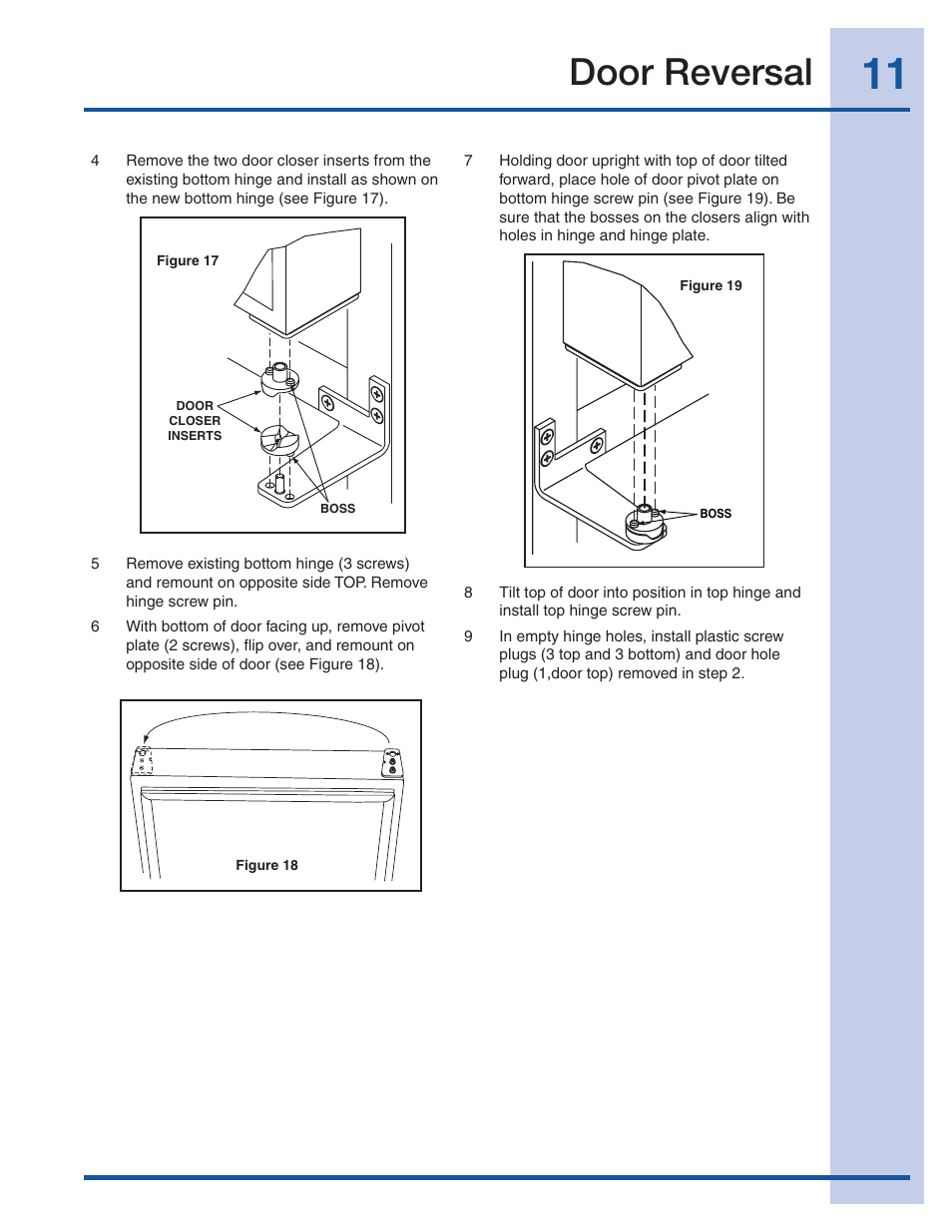 Door reversal | Electrolux Ice Maker 241927600 User Manual | Page 11 / 22