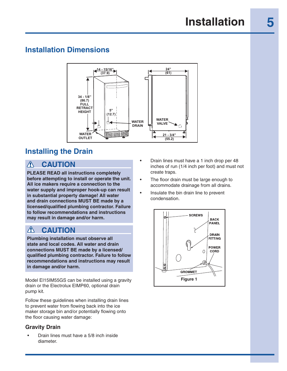 Installation, Caution | Electrolux Ice Maker 241927600 User Manual | Page 5 / 22