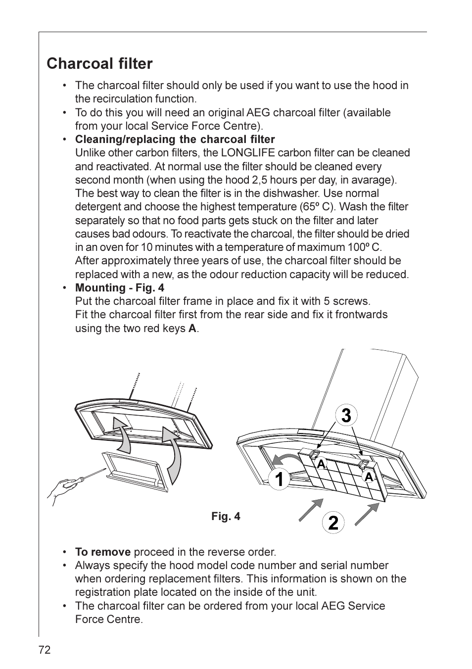 Charcoal filter | Electrolux DK 9360-9390 User Manual | Page 12 / 24