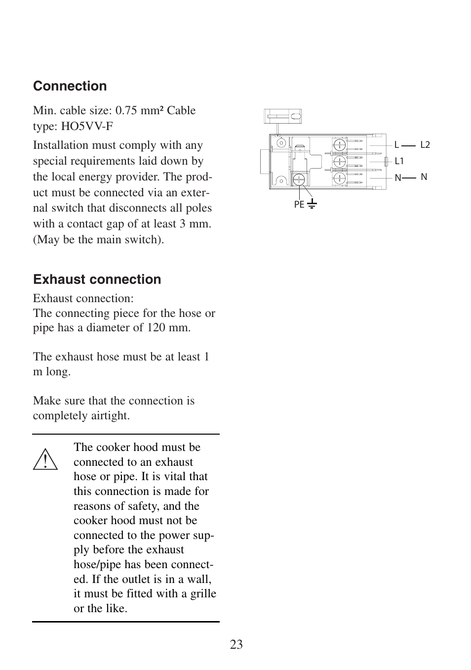 Exhaust connection connection | Electrolux FM 2500DD-A User Manual | Page 23 / 40