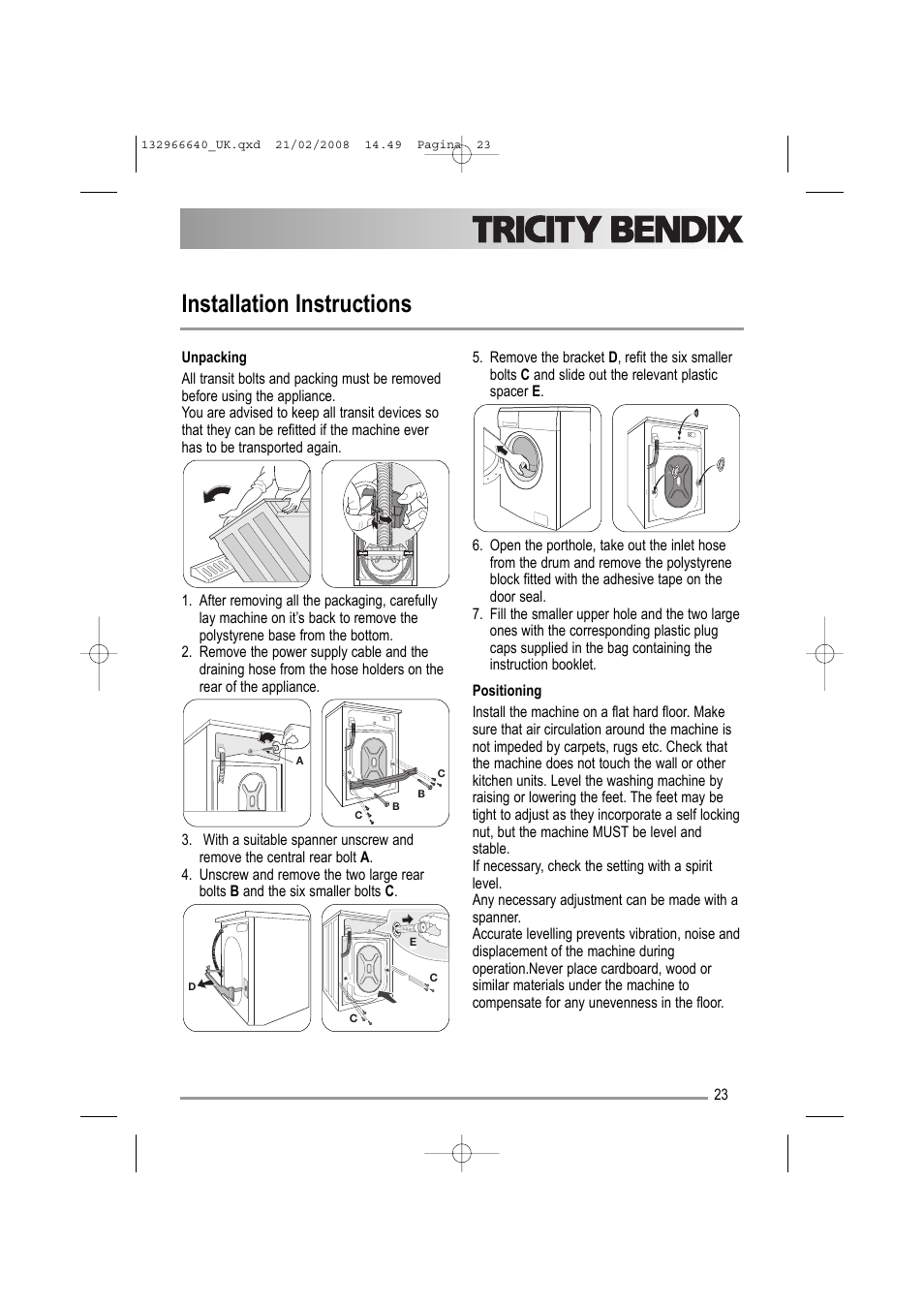 Installation instructions | Electrolux AW 1402 W User Manual | Page 23 / 28