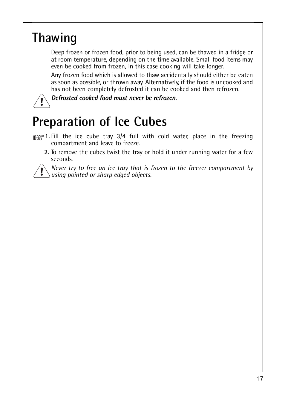 Thawing, Preparation of ice cubes | Electrolux A 40100 GS User Manual | Page 17 / 28