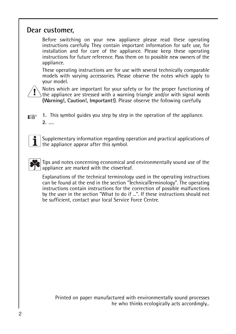 Dear customer | Electrolux A 40100 GS User Manual | Page 2 / 28