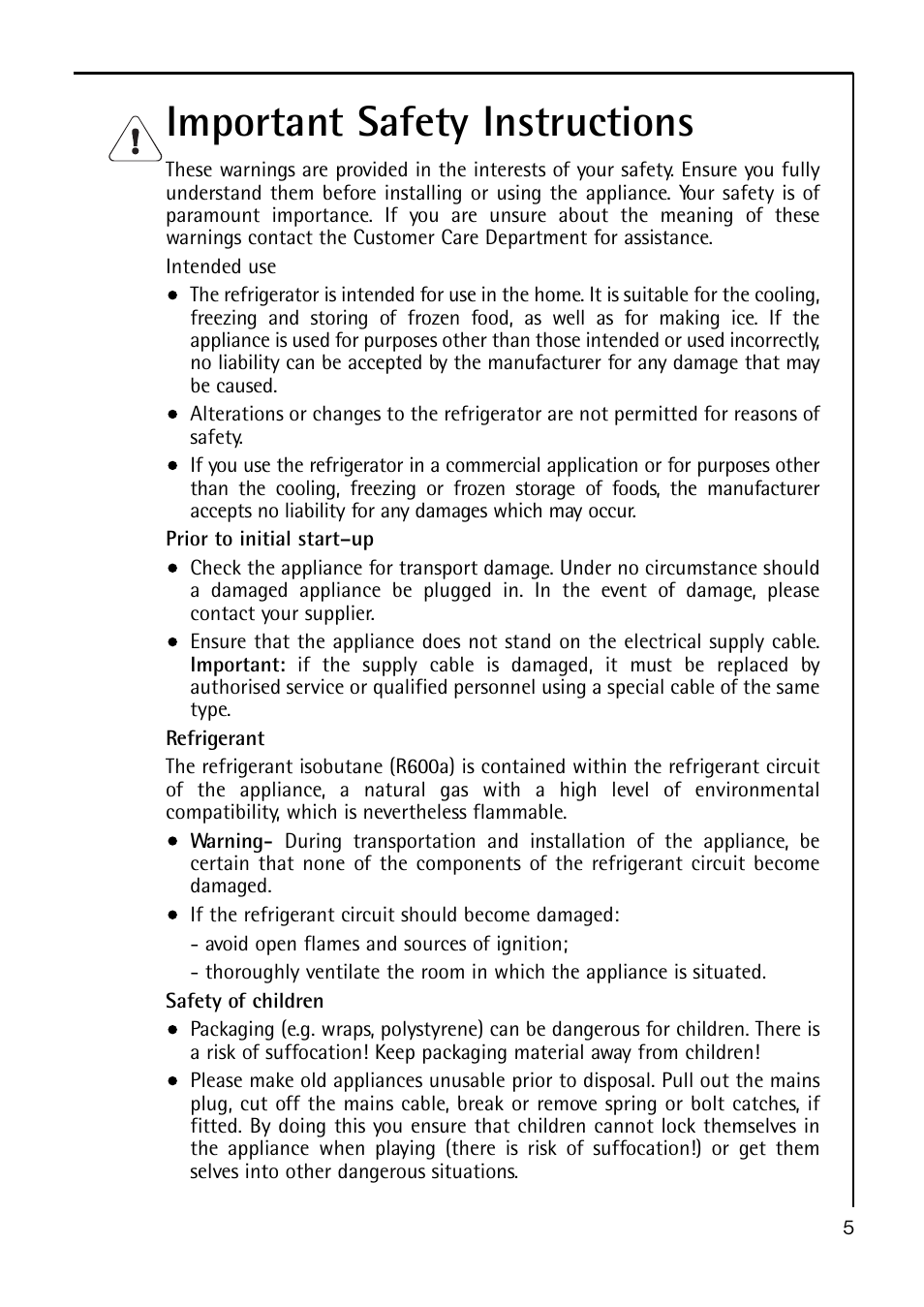 Important safety instructions | Electrolux A 40100 GS User Manual | Page 5 / 28