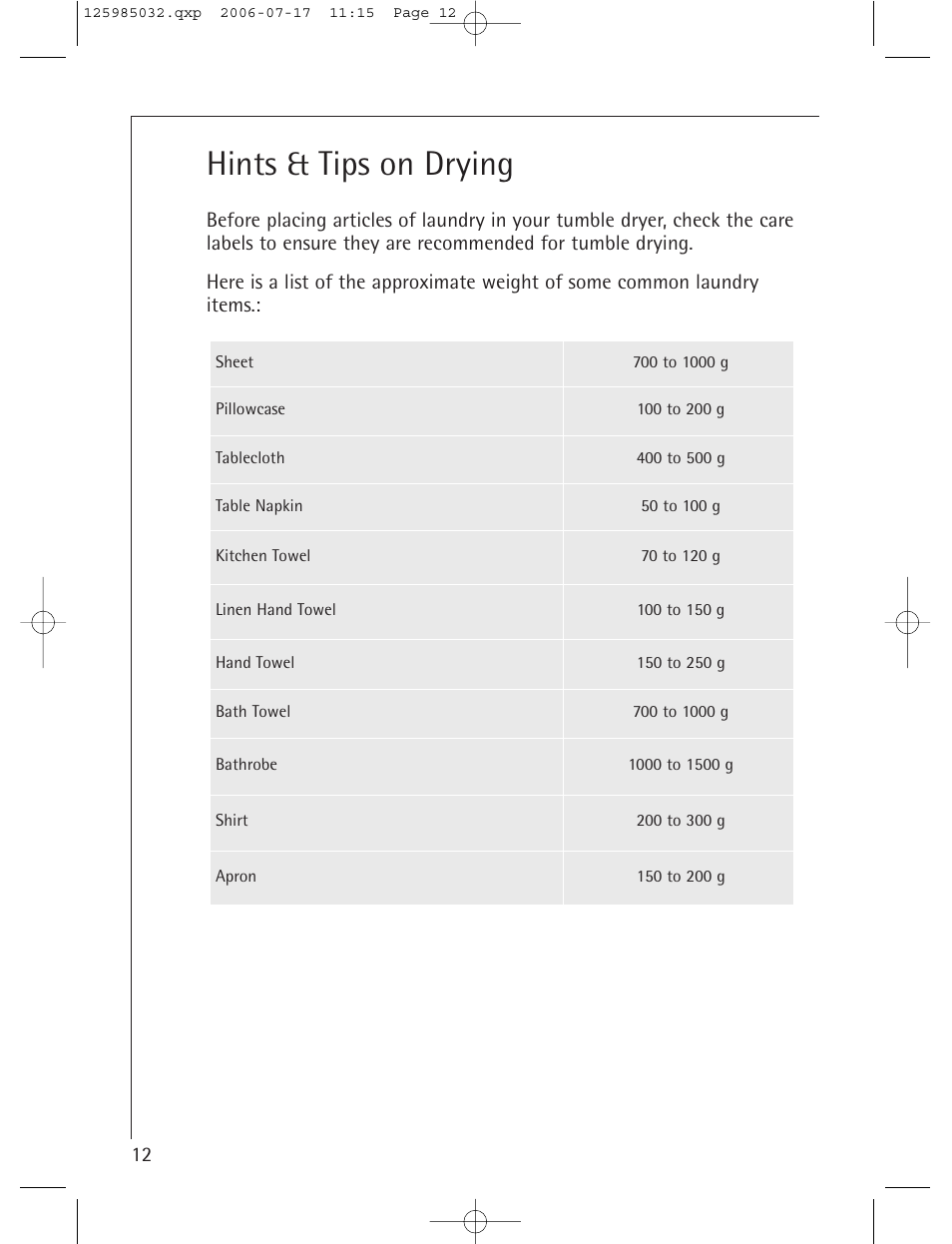 Hints & tips on drying | Electrolux LAVATHERM T57830 User Manual | Page 12 / 33