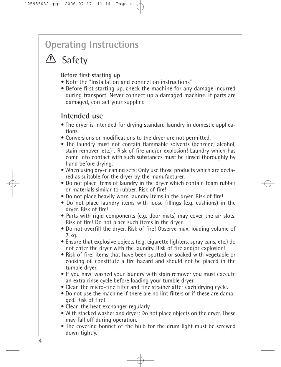 Operating instructions safety, Intended use | Electrolux LAVATHERM T57830 User Manual | Page 4 / 33