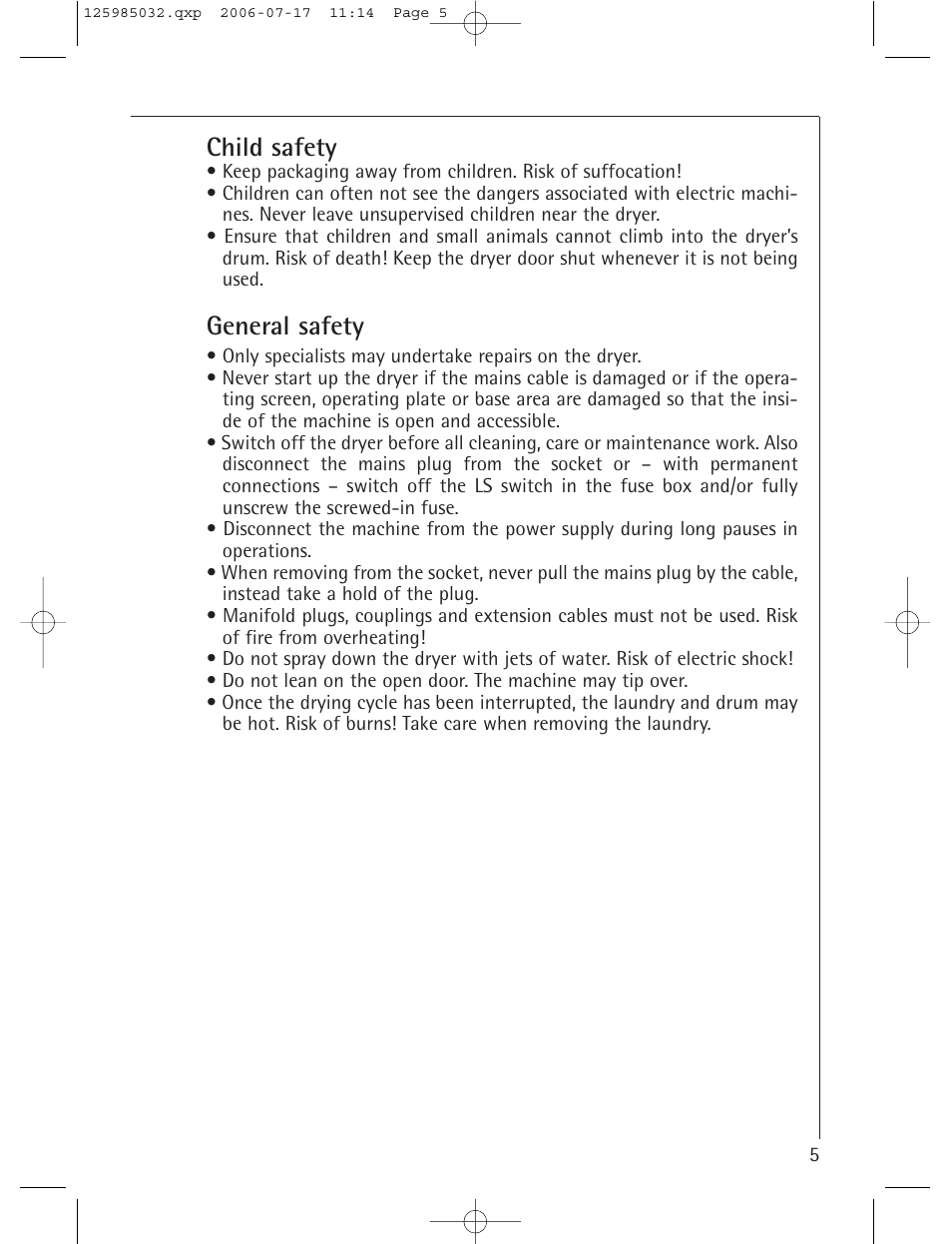Child safety, General safety | Electrolux LAVATHERM T57830 User Manual | Page 5 / 33