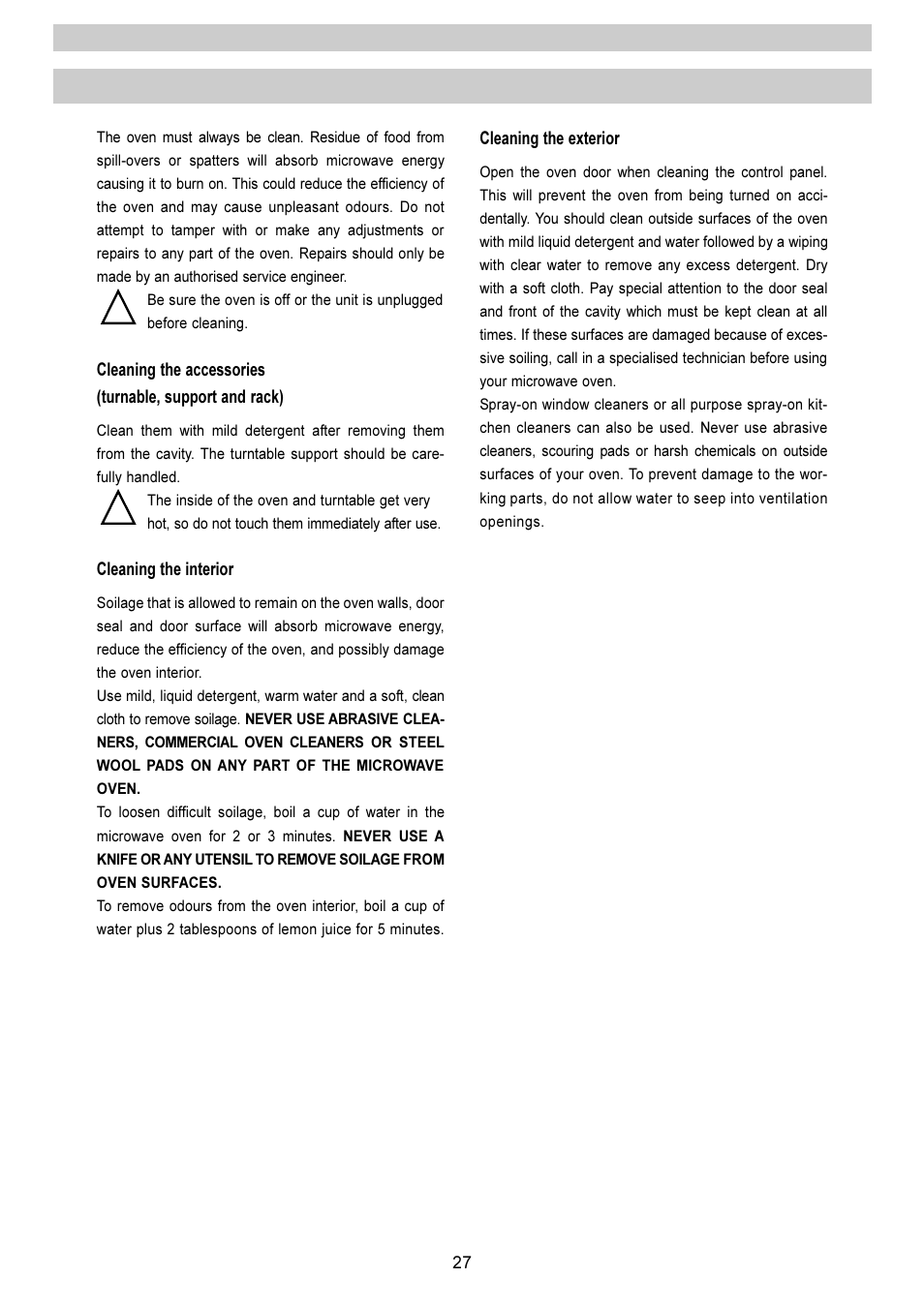 C ca arre e a an nd d c clle ea an niin ng g | Electrolux EMS 2485 User Manual | Page 27 / 32