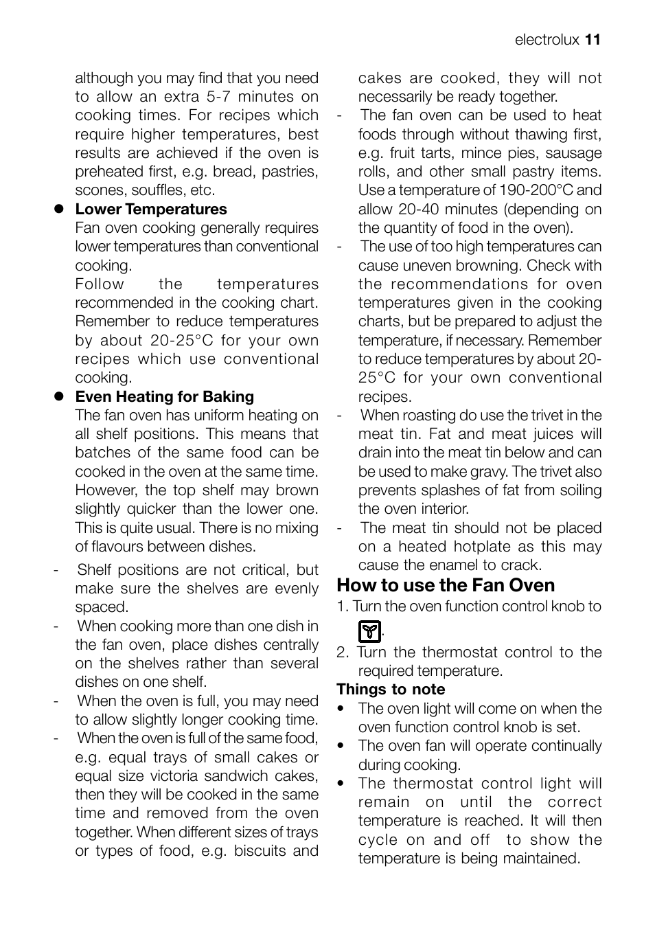 How to use the fan oven | Electrolux EOB 51001 User Manual | Page 11 / 32