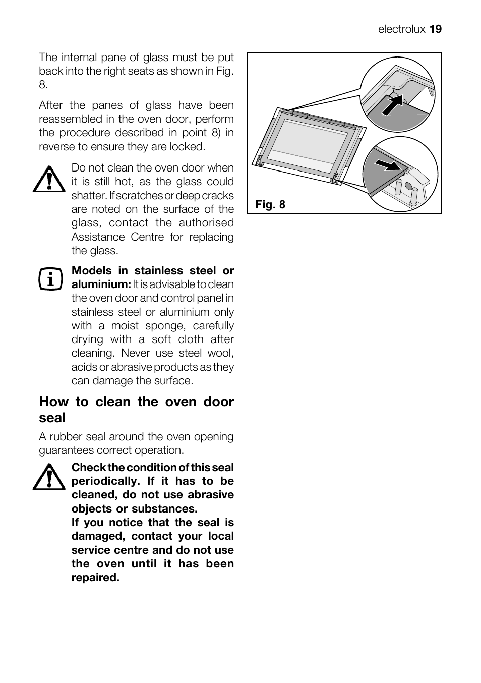 How to clean the oven door seal | Electrolux EOB 51001 User Manual | Page 19 / 32