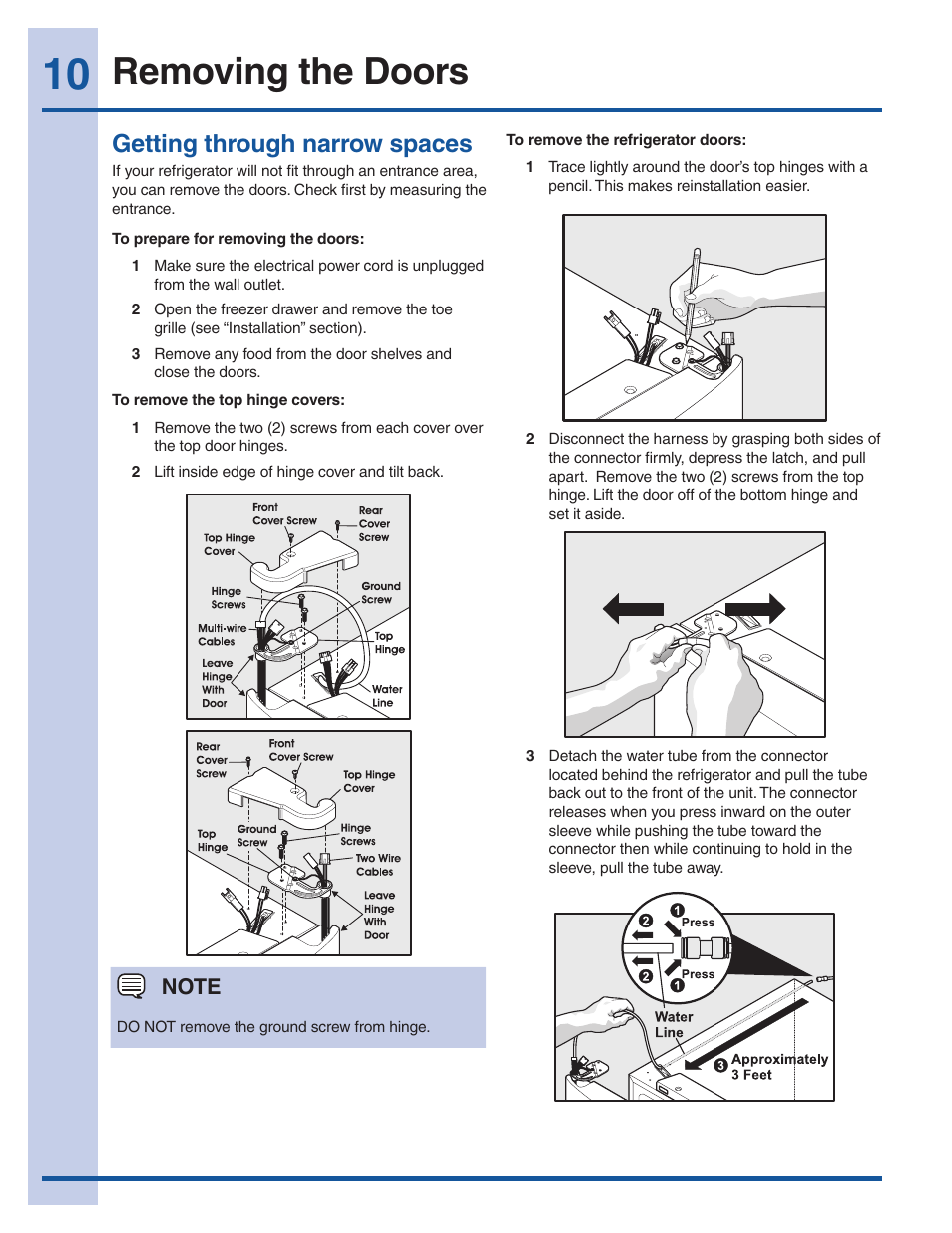 Removing the doors, Getting through narrow spaces | Electrolux 241940002 User Manual | Page 10 / 37