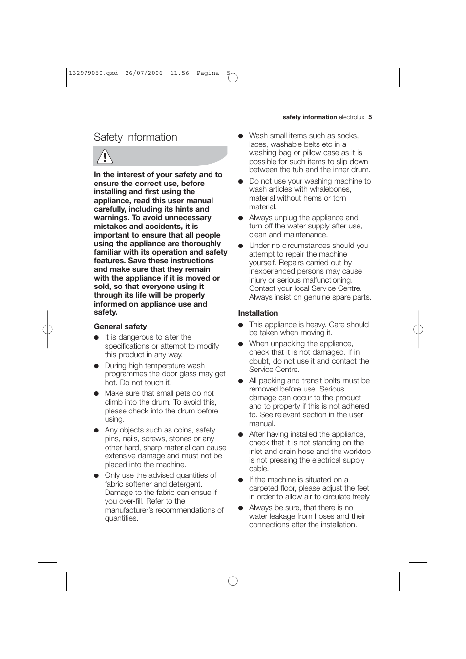 Safety information | Electrolux EWF 14450 User Manual | Page 5 / 44