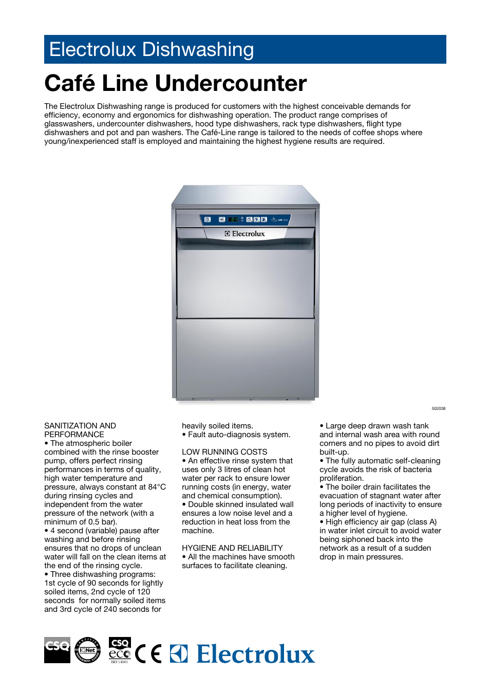 Electrolux Caf Line EUCAICLG User Manual | 4 pages