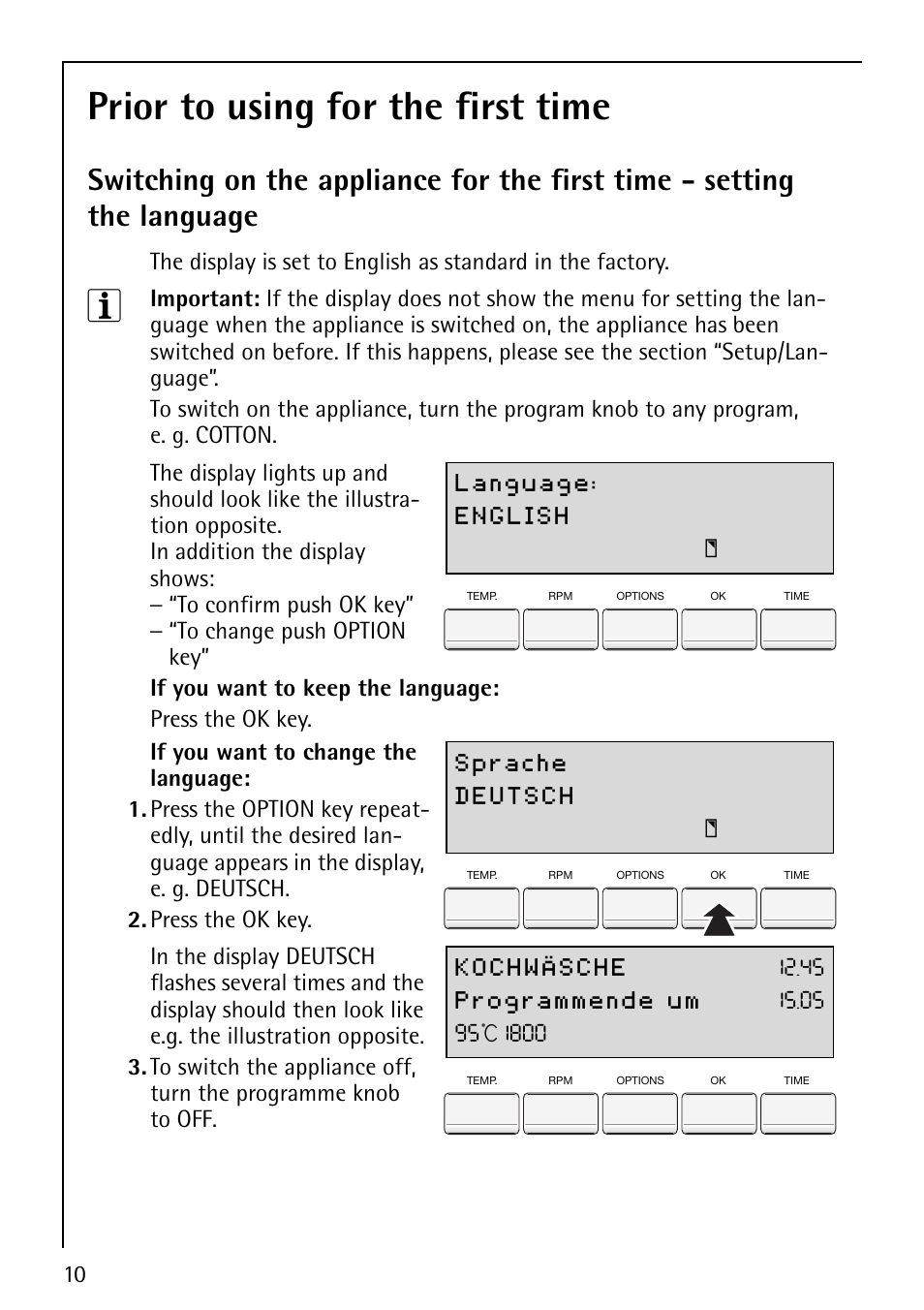 Prior to using for the first time | Electrolux 88810 User Manual | Page 10 / 48