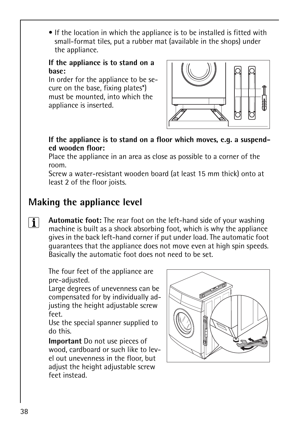 Making the appliance level | Electrolux 88810 User Manual | Page 38 / 48