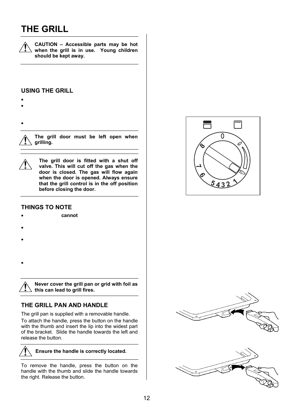 The grill, Using the grill, The grill pan and handle | Electrolux U27498 EKG5547 User Manual | Page 12 / 40