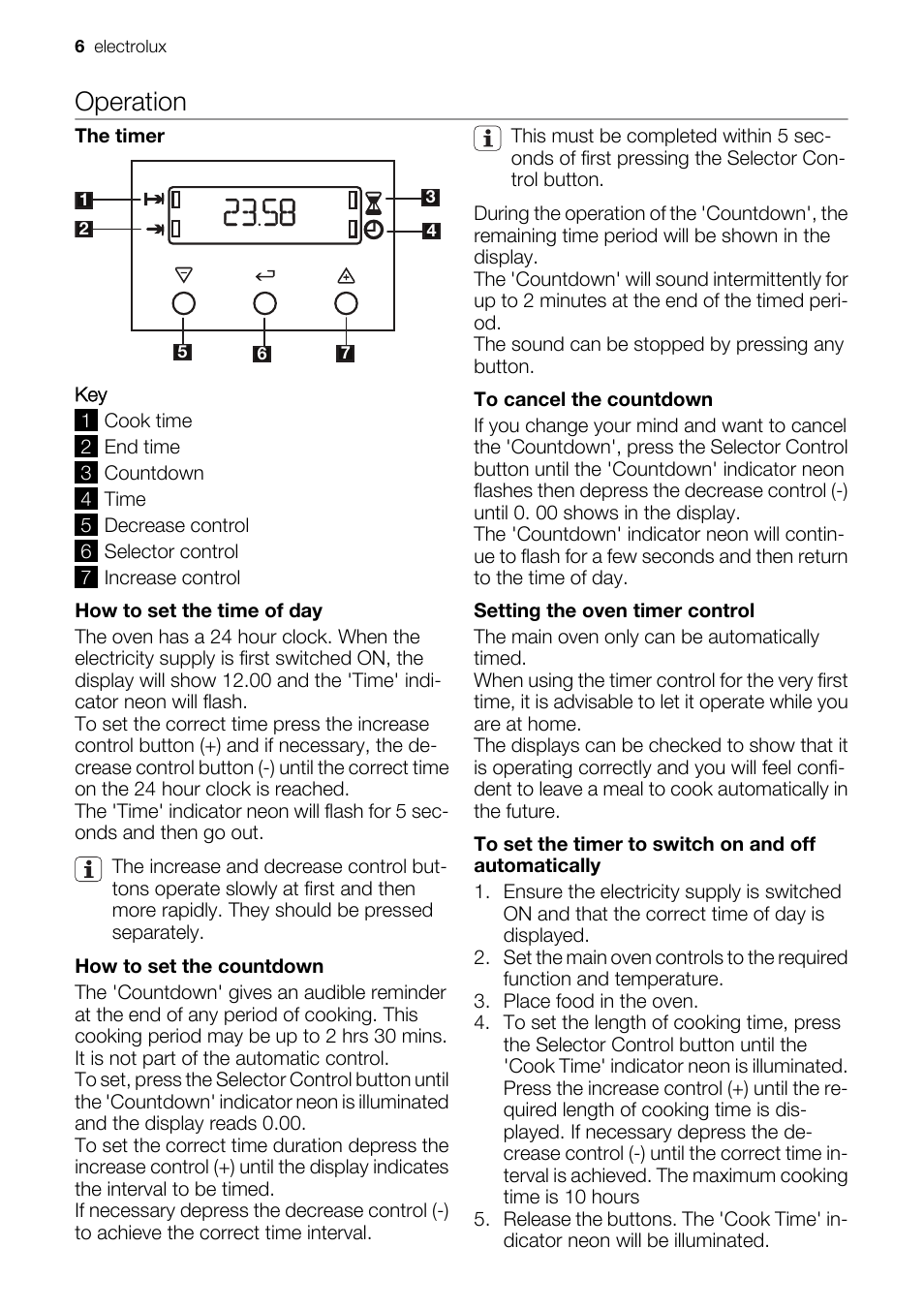 Operation | Electrolux EKG6047 User Manual | Page 6 / 28