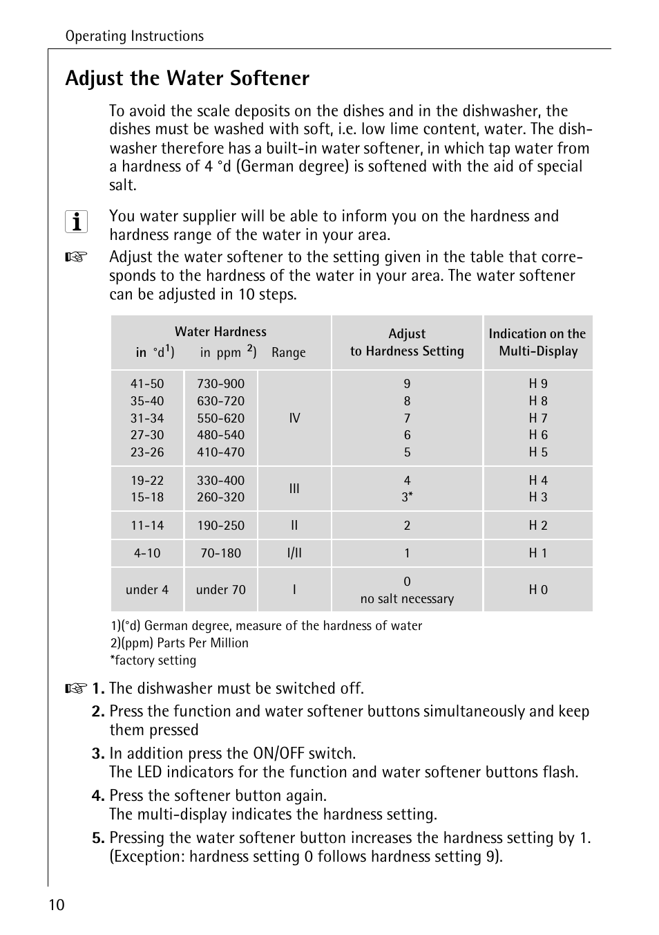 Adjust the water softener | Electrolux 50700 User Manual | Page 10 / 40