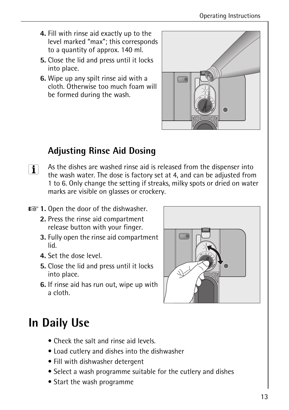Adjusting rinse aid dosing | Electrolux 50700 User Manual | Page 13 / 40