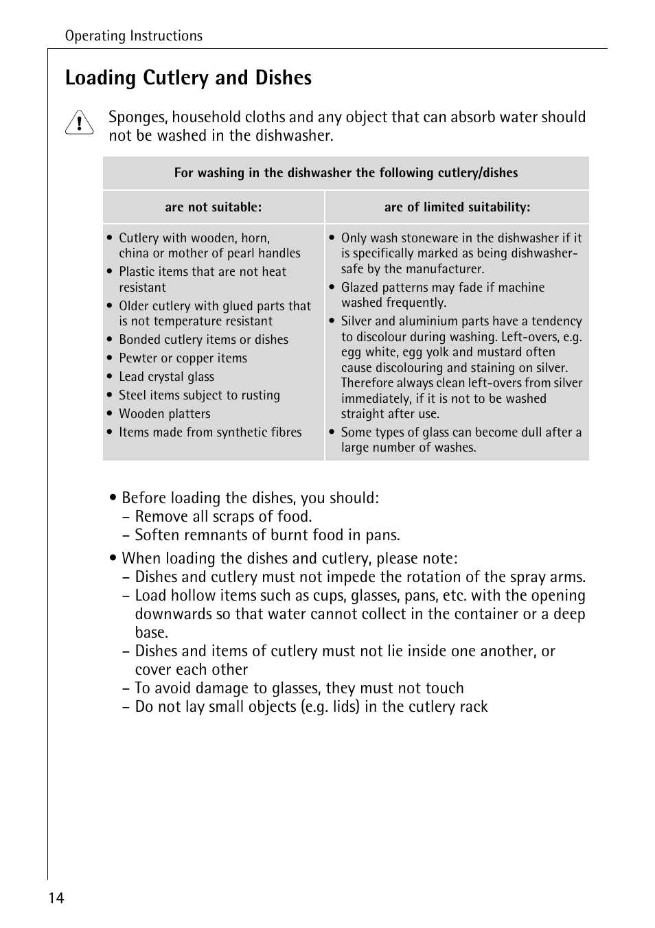 Loading cutlery and dishes | Electrolux 50700 User Manual | Page 14 / 40