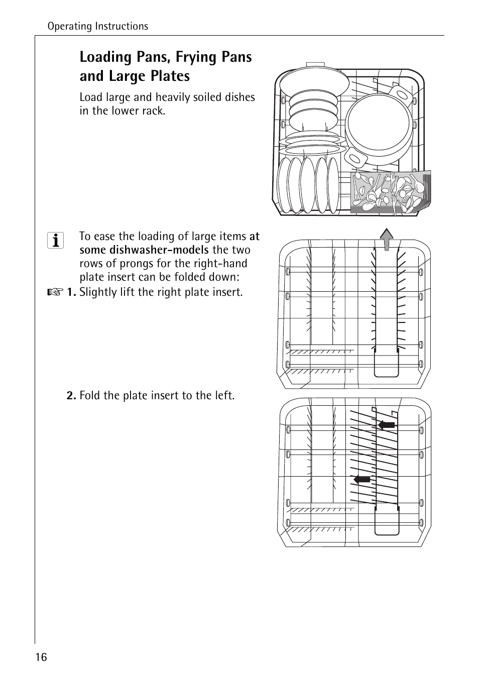 Loading pans, frying pans and large plates | Electrolux 50700 User Manual | Page 16 / 40