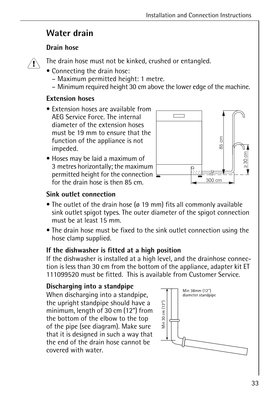 Water drain | Electrolux 50700 User Manual | Page 33 / 40