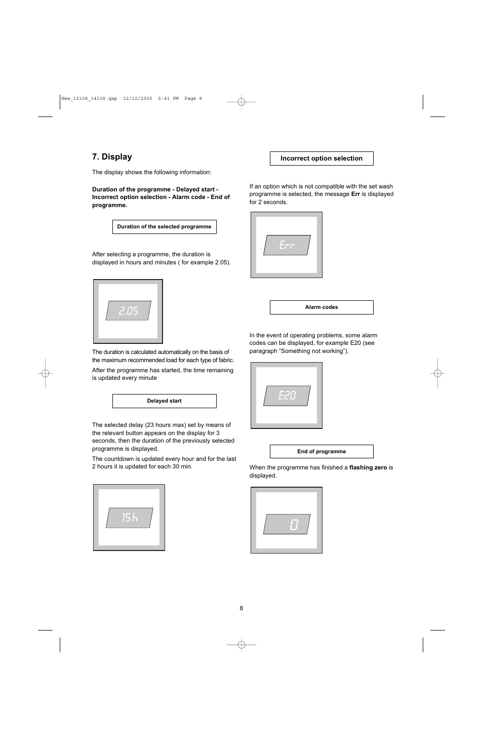 Display | Electrolux U28190 User Manual | Page 8 / 29