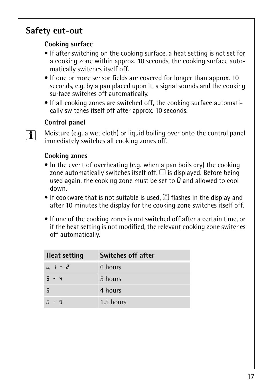 Safety cut-out | Electrolux 68001KF-N User Manual | Page 17 / 32