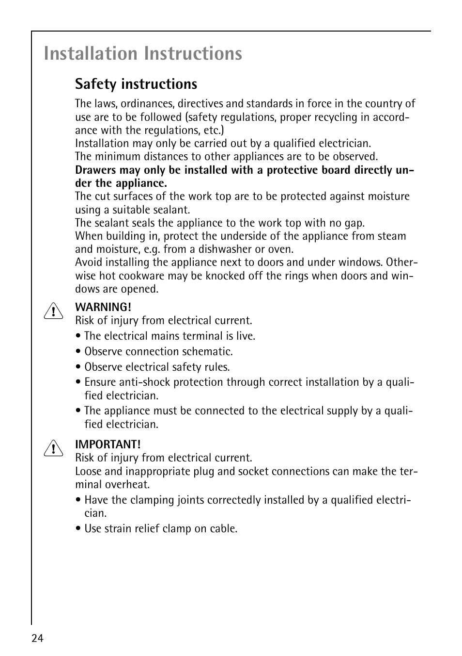 Installation instructions | Electrolux 68001KF-N User Manual | Page 24 / 32
