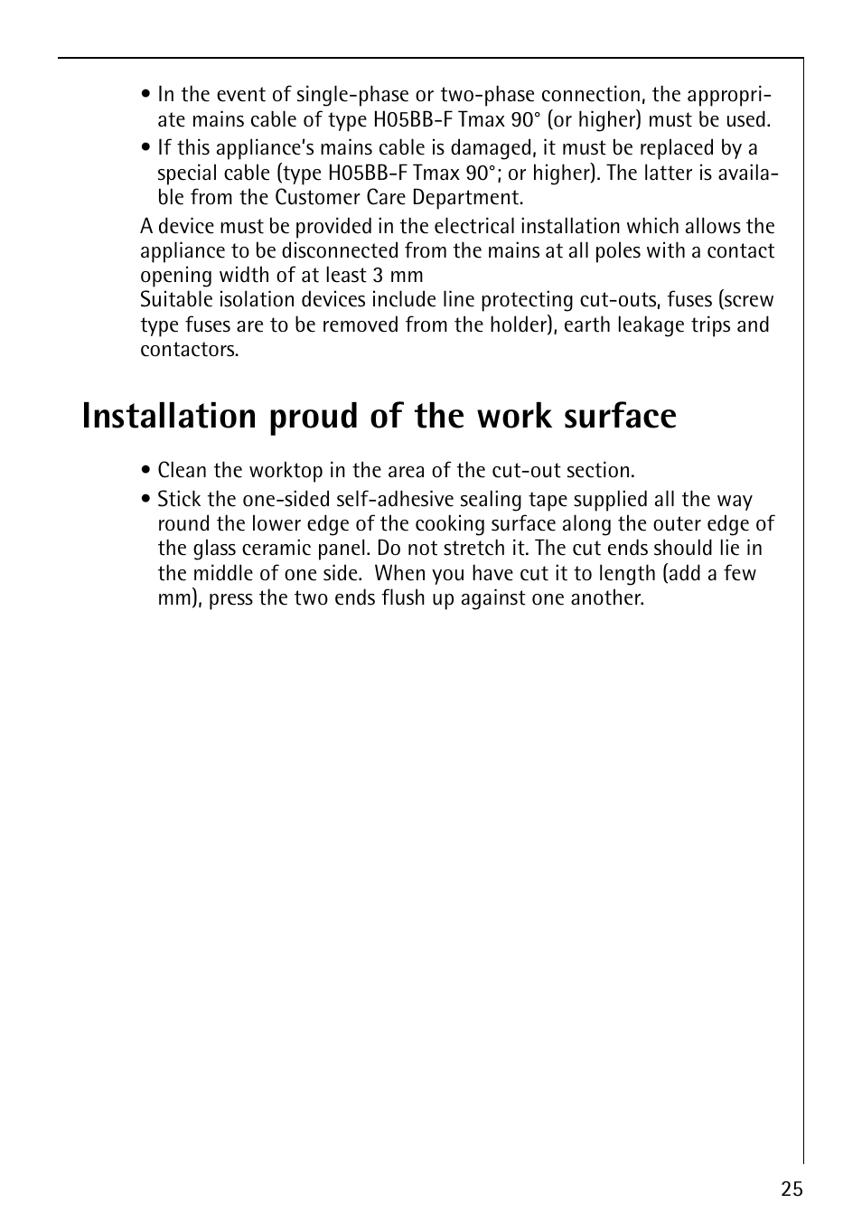 Installation proud of the work surface | Electrolux 68001KF-N User Manual | Page 25 / 32