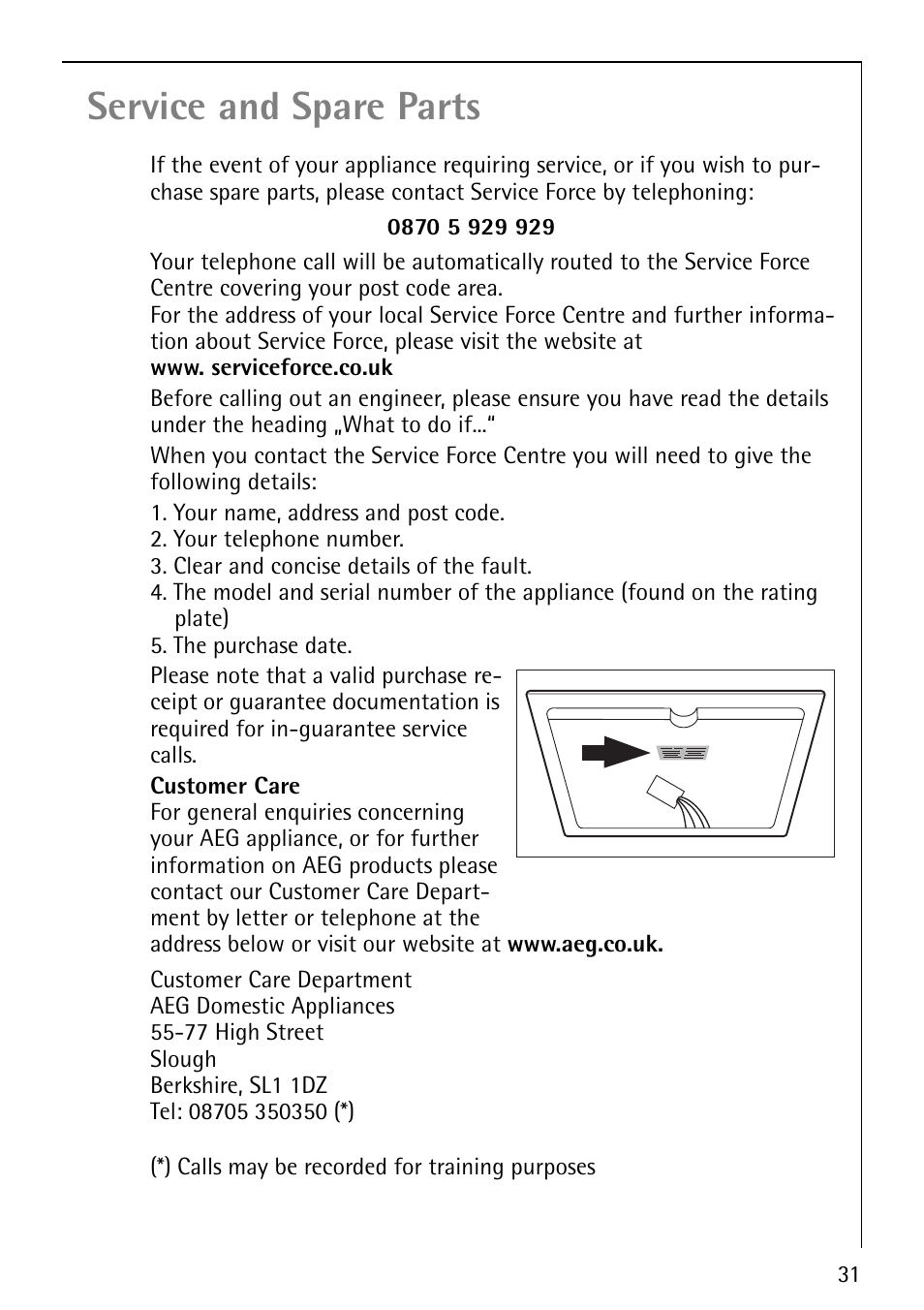 Service and spare parts | Electrolux 68001KF-N User Manual | Page 31 / 32