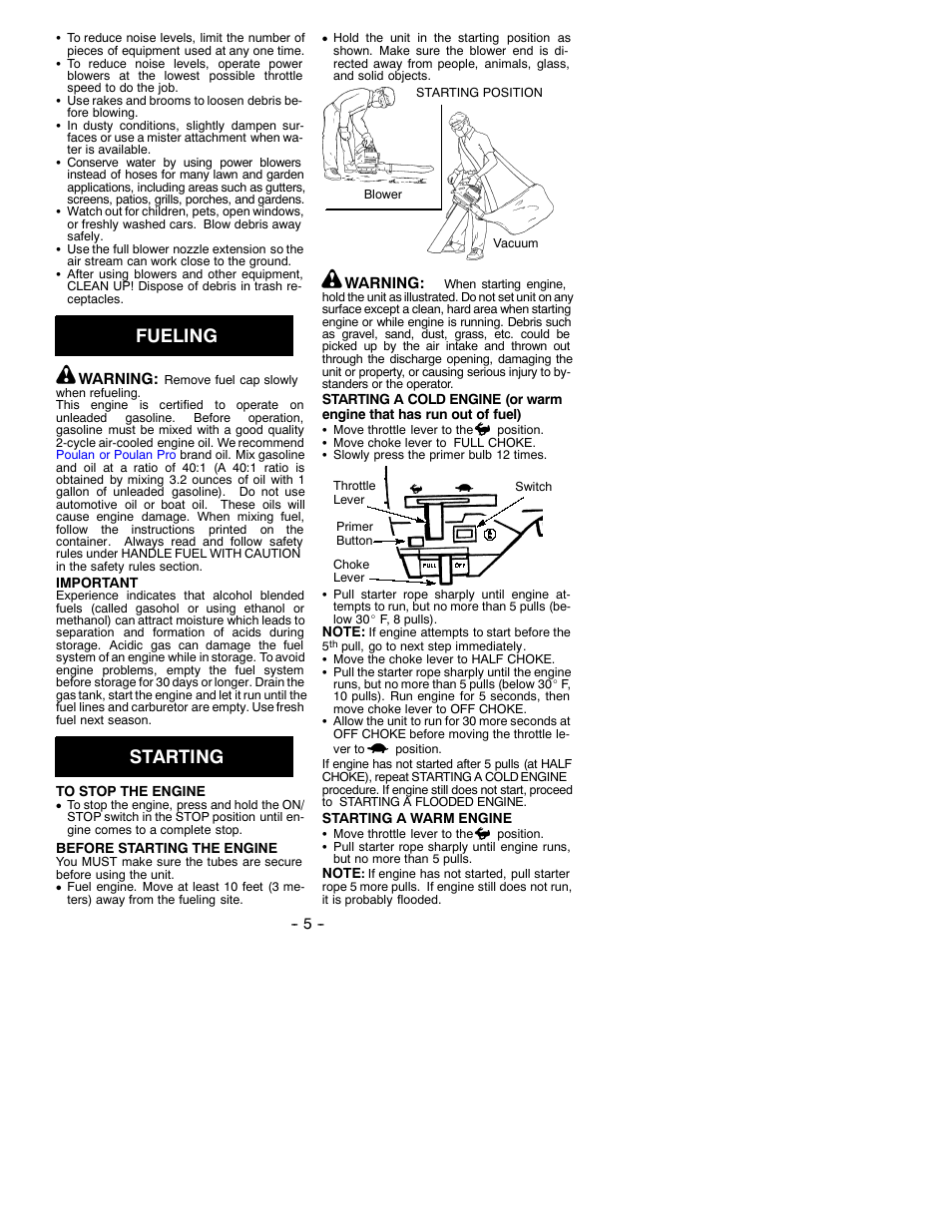 Fueling, Starting | Electrolux BVM200 User Manual | Page 5 / 8