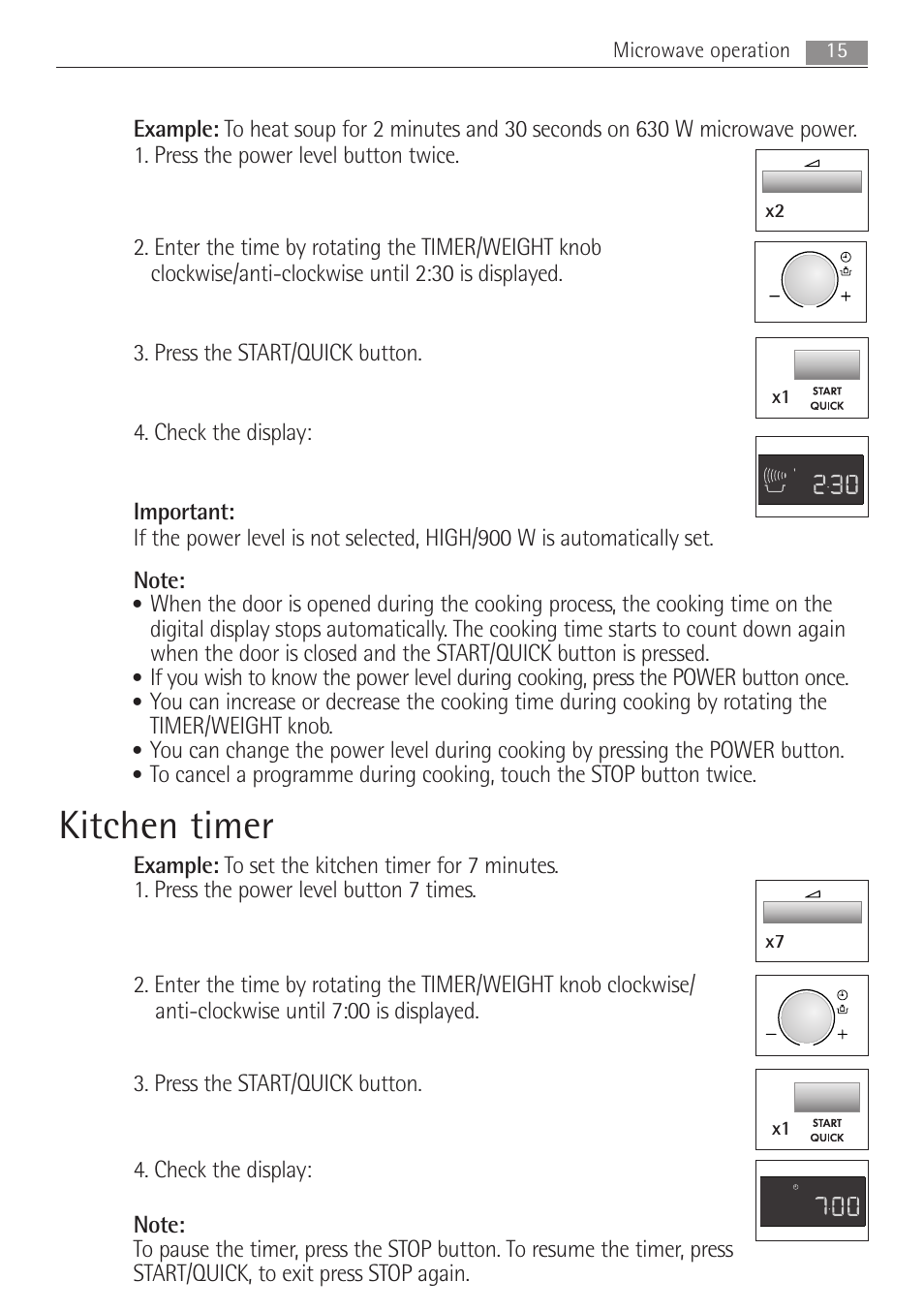 Kitchen timer, 15 microwave operation, X2 x1 | X7 x1 | Electrolux MC2662E User Manual | Page 15 / 40