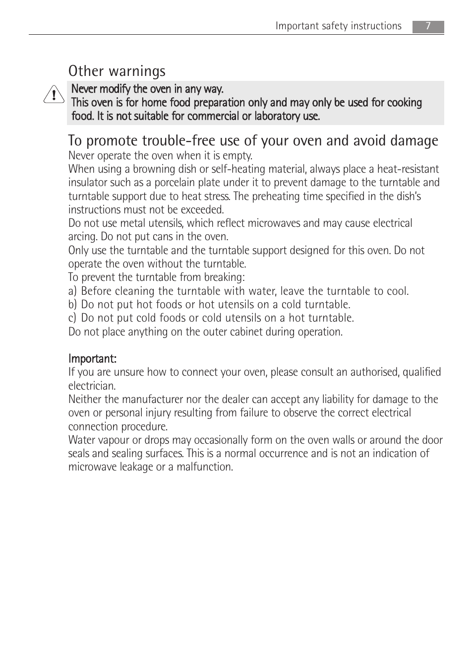 Other warnings | Electrolux MC2662E User Manual | Page 7 / 40