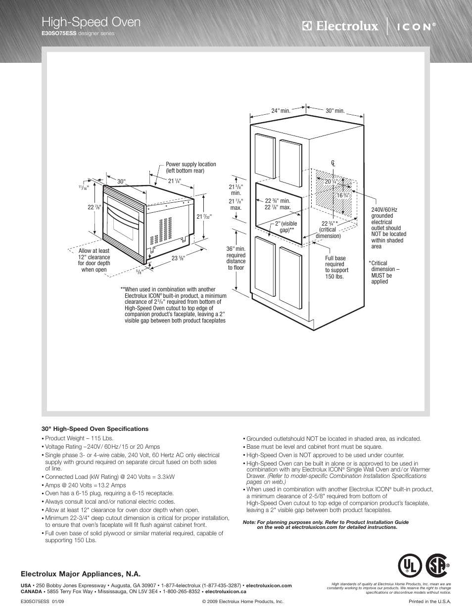 High-speed oven, Electrolux major appliances, n.a | Electrolux E30WD75GTT User Manual | Page 2 / 4