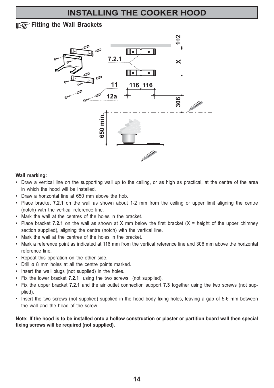 Installing the cooker hood | Electrolux CH 710 User Manual | Page 14 / 20