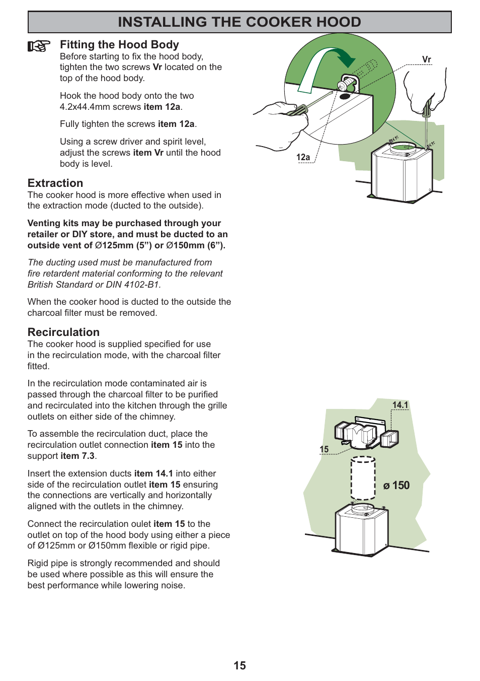 Installing the cooker hood | Electrolux CH 710 User Manual | Page 15 / 20