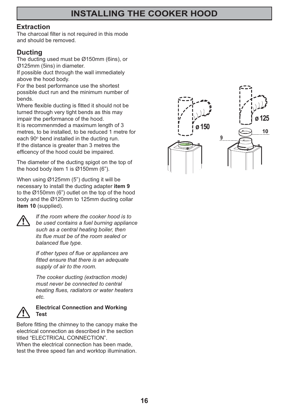 Installing the cooker hood | Electrolux CH 710 User Manual | Page 16 / 20