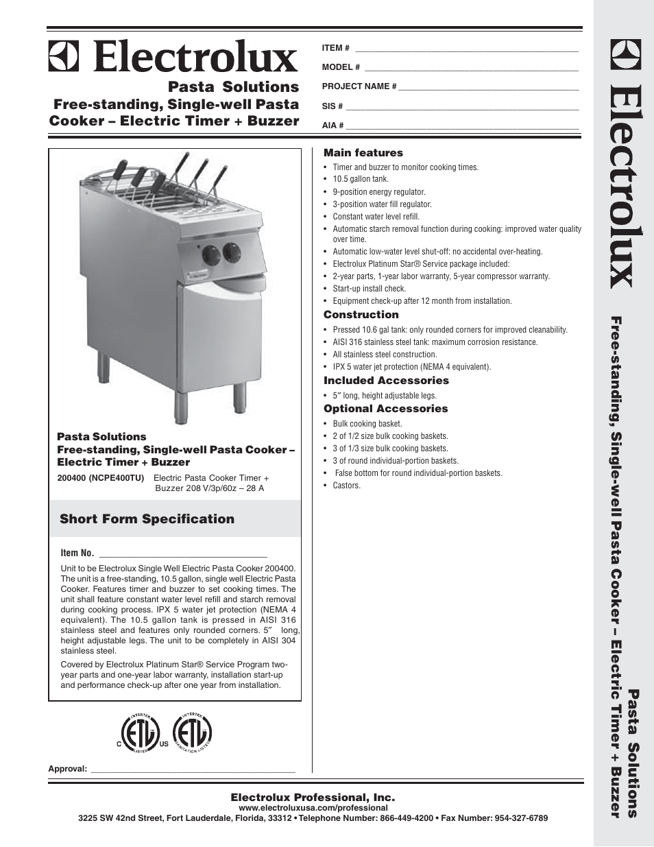 Electrolux NCPE400TU User Manual | 2 pages