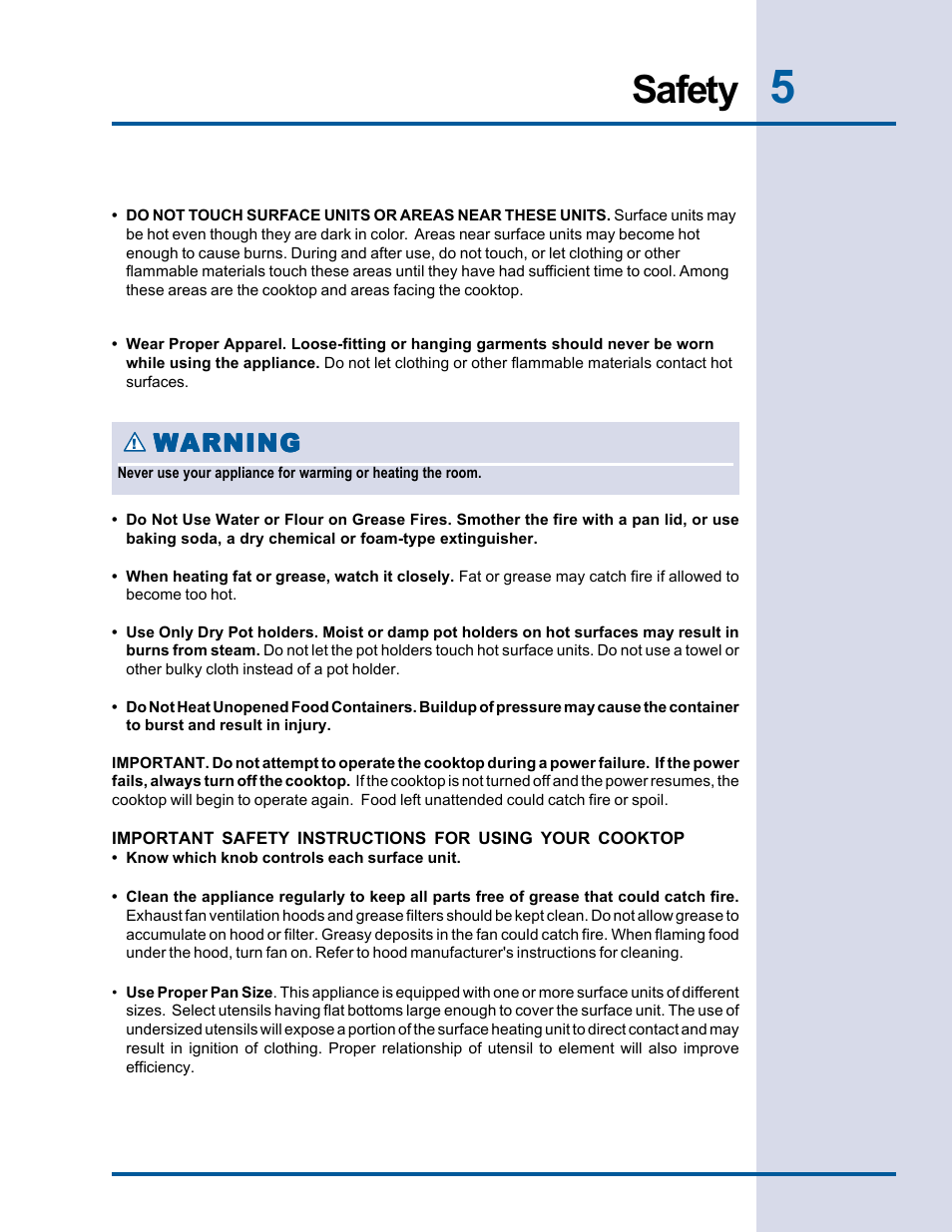 Safety, Warning | Electrolux Electric Cooktop User Manual | Page 5 / 20