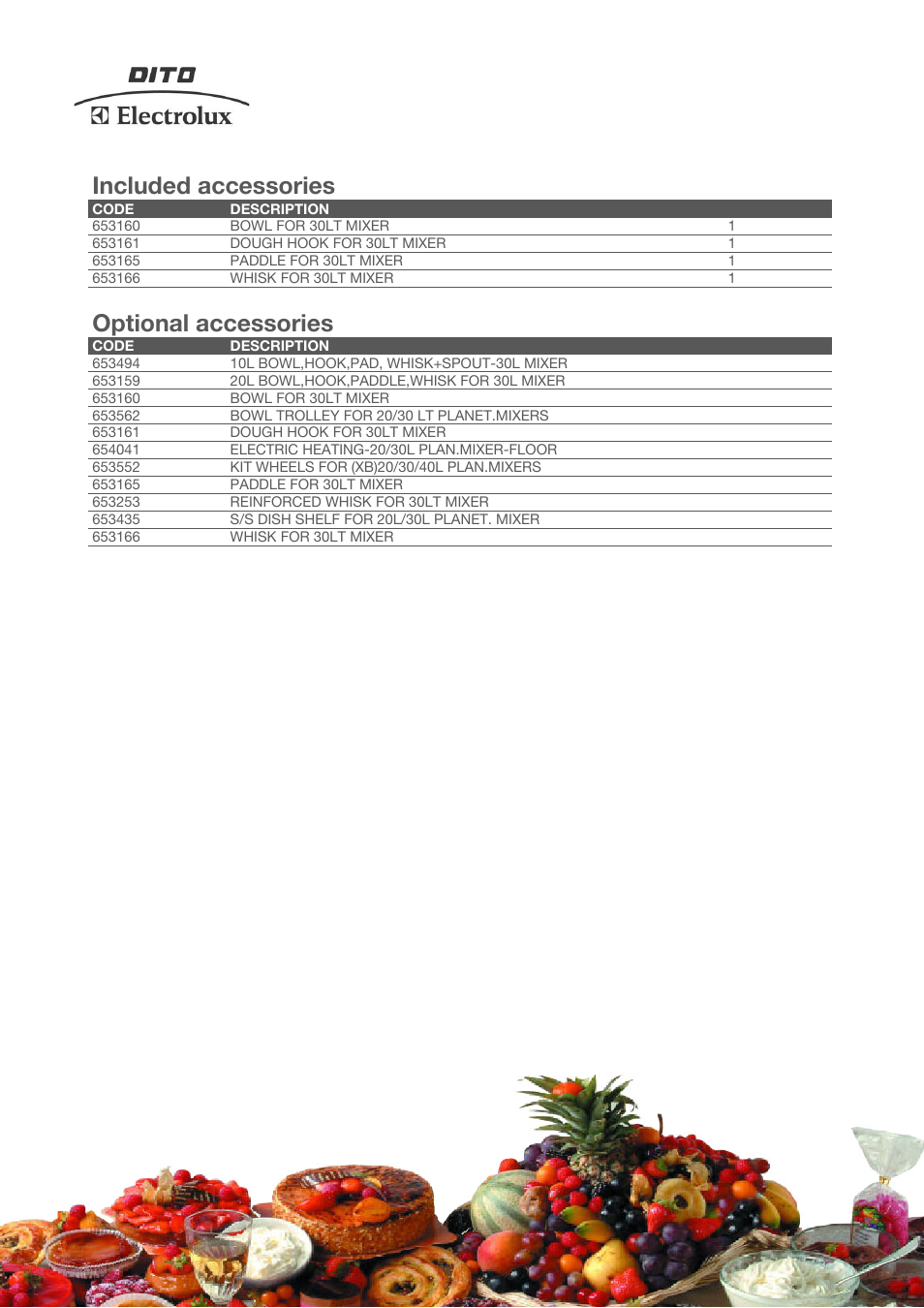 Included accessories, Optional accessories | Electrolux XBMF30SX3 User Manual | Page 3 / 4