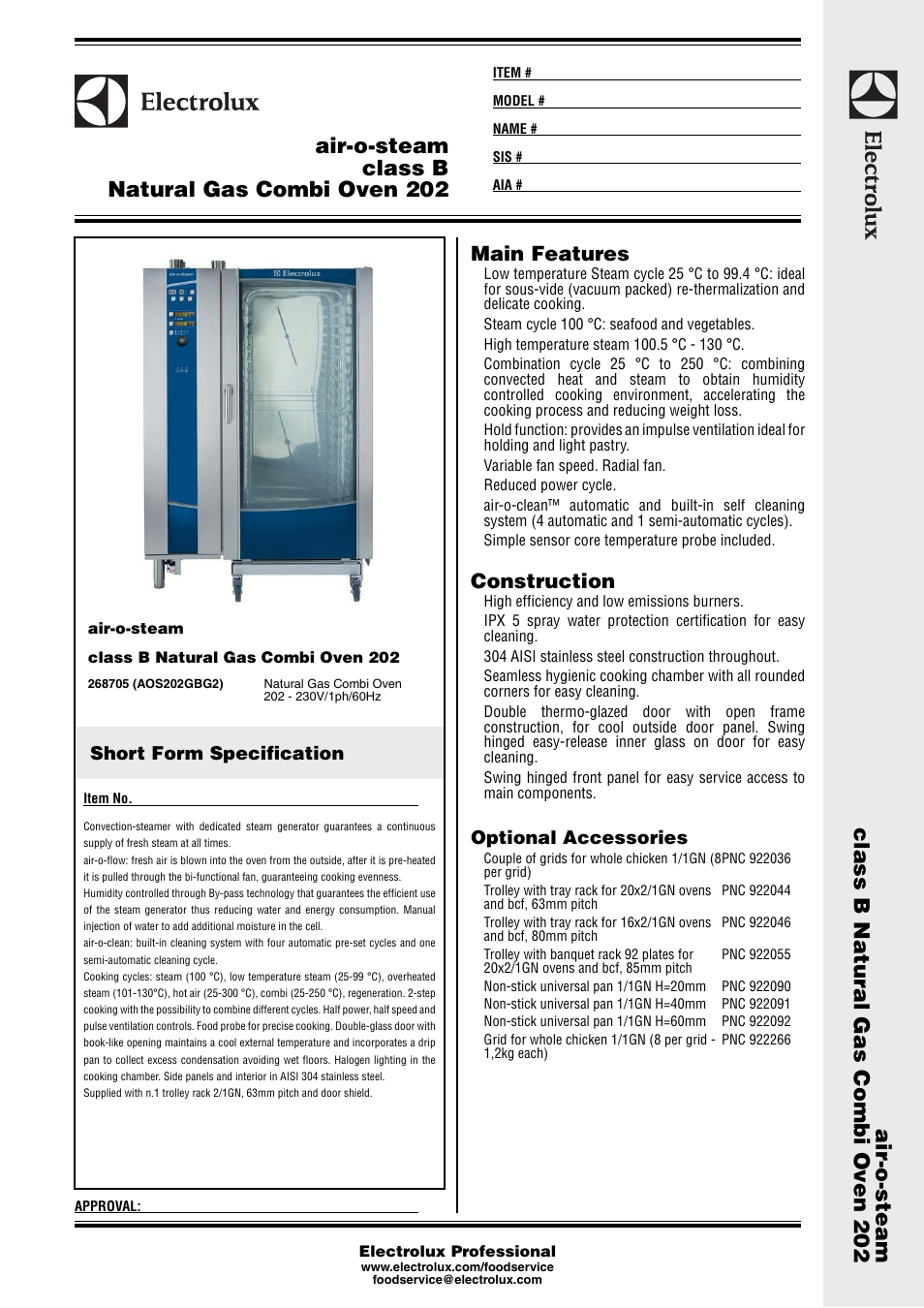 Electrolux Air-o-steam Natural Gas Combi Oven 202 User Manual | 3 pages