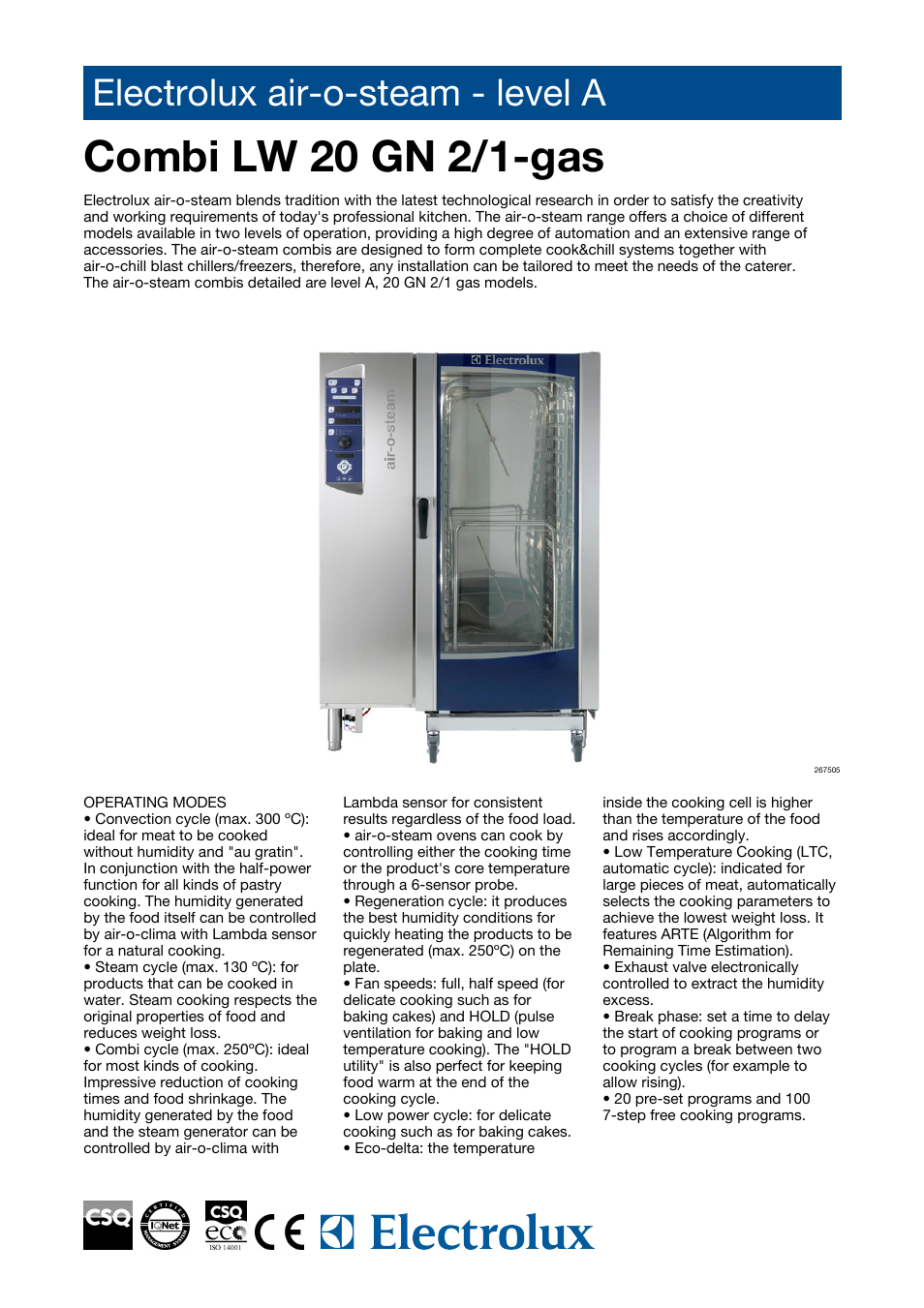 Electrolux Air-O-Steam AOS202GAD1 User Manual | 4 pages