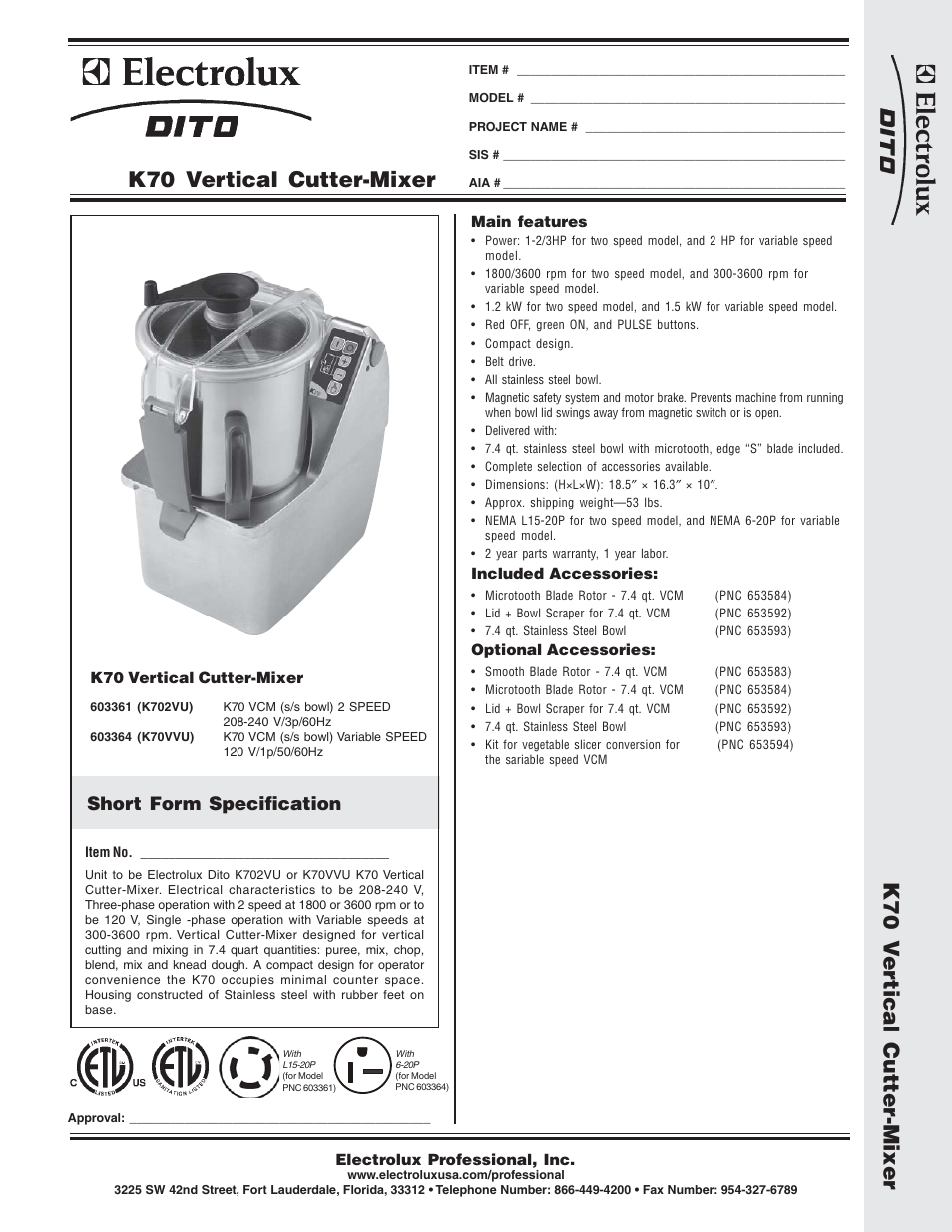 Electrolux K70 User Manual | 2 pages