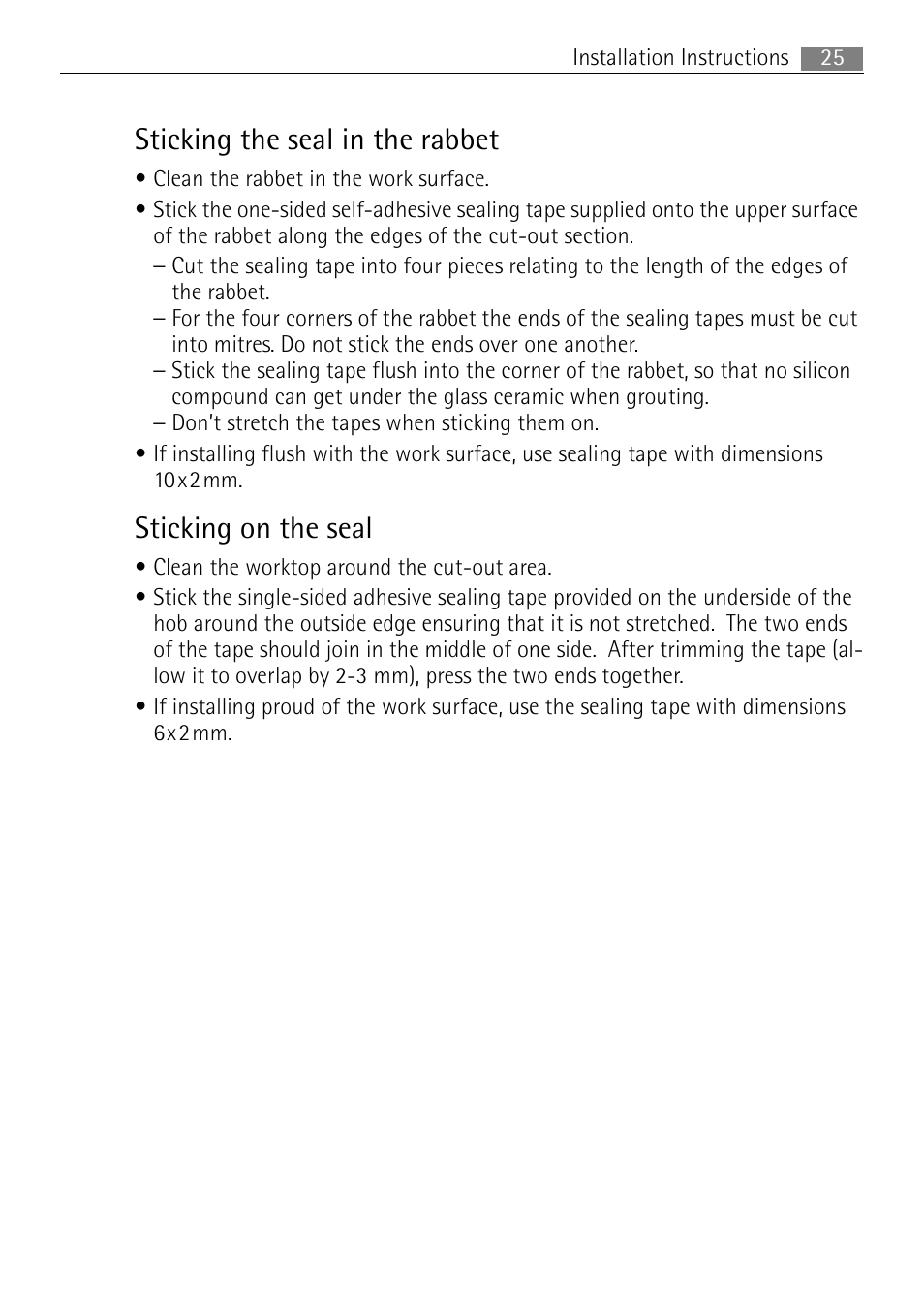 Sticking the seal in the rabbet, Sticking on the seal | Electrolux 66331KF-N User Manual | Page 25 / 36